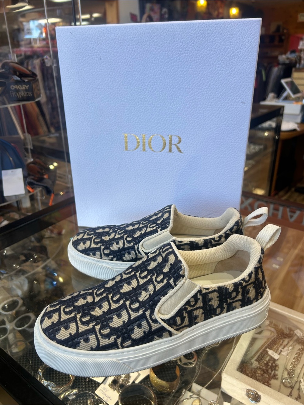 Christian Dior Navy Blue Oblique Canvas Solar Slip-On Sneakers